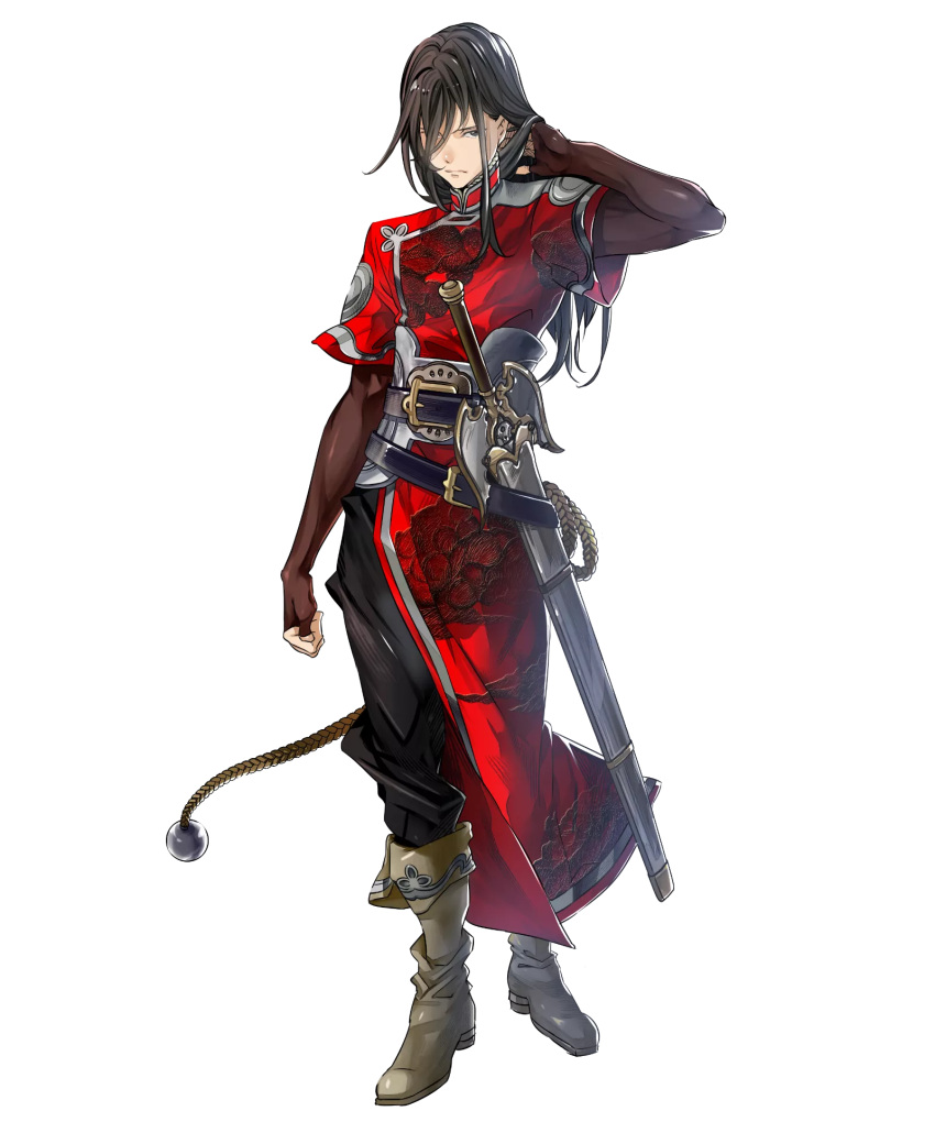 1boy belt boots brown_eyes brown_hair fire_emblem fire_emblem:_mystery_of_the_emblem fire_emblem_heroes full_body highres long_hair male_focus nabarl official_art solo sword transparent_background weapon yura_(ub4u)