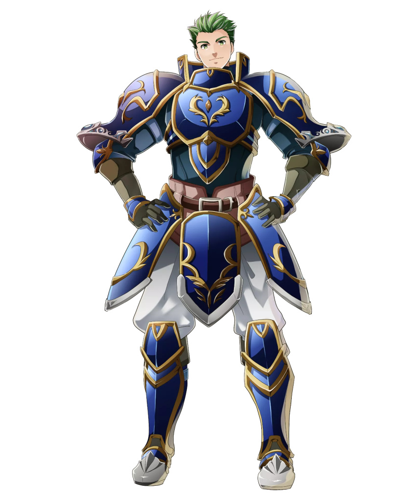 1boy armor armored_boots boots draug_(fire_emblem) fire_emblem fire_emblem:_mystery_of_the_emblem fire_emblem_heroes full_body gloves green_eyes green_hair highres itagaki_hako male_focus official_art solo transparent_background