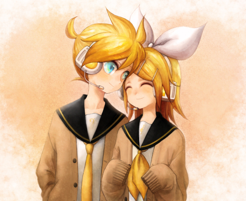 kagamine_rin long_sleeves michi_ta_(masquerade) siblings smile sweater twins vocaloid