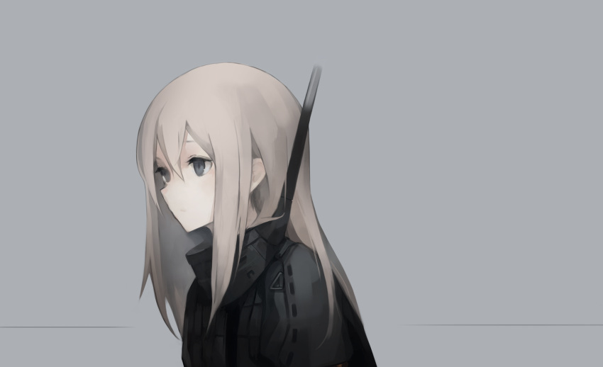 1girl blonde_hair blue_eyes cropped_jacket expressionless grey_background gyup91 highres kantai_collection long_hair military military_uniform no_hat no_headwear simple_background solo u-511_(kantai_collection) uniform