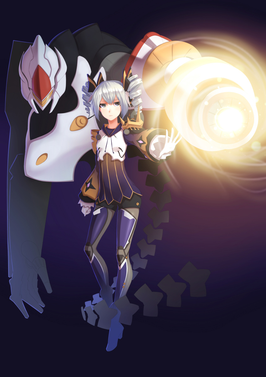 1girl absurdres benghuai_xueyuan bronya_zaychik drill_hair full_body fuuko_chan gloves grey_eyes grey_hair highres short_hair solo twin_drills