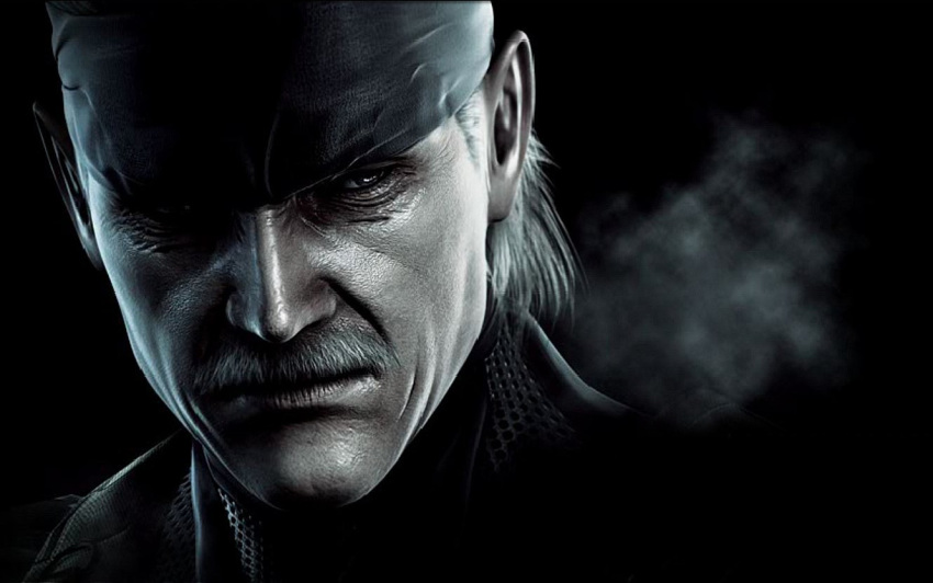 facial_hair headband metal_gear_solid mustache official_art old_snake realistic solid_snake white_hair