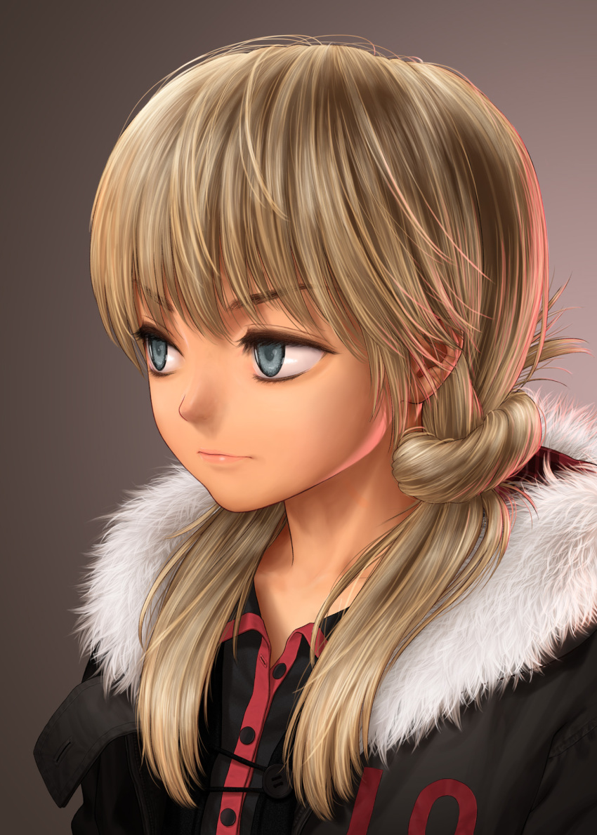 1girl blonde_hair blue_eyes coat frown fur_collar highres long_hair original portrait revision rustle solo twintails