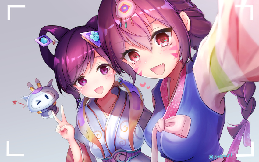 1girl :d alternate_costume alternate_hairstyle animal_ears bangs blush bow braid breasts brown_eyes brown_hair bunny_hair_ornament chang'e_mei chinese_clothes collarbone crescent crescent_earrings d.va_(overwatch) dress drone earrings enepuni eyebrows_visible_through_hair facial_mark fang floating floral_print flower hair_between_eyes hair_flower hair_ornament hair_rings hair_stick hairpin hanbok hand_up jewelry korean_clothes long_hair long_sleeves looking_at_viewer low-tied_long_hair machinery mei_(overwatch) multicolored multicolored_stripes no_glasses open_mouth overwatch palanquin_d.va pink_bow pink_skirt pose rabbit_ears robot self_shot shawl skirt smile snowball_(overwatch) solo striped striped_sleeves taking_picture twitter_username upper_body v viewfinder violet_eyes whisker_markings wide_sleeves