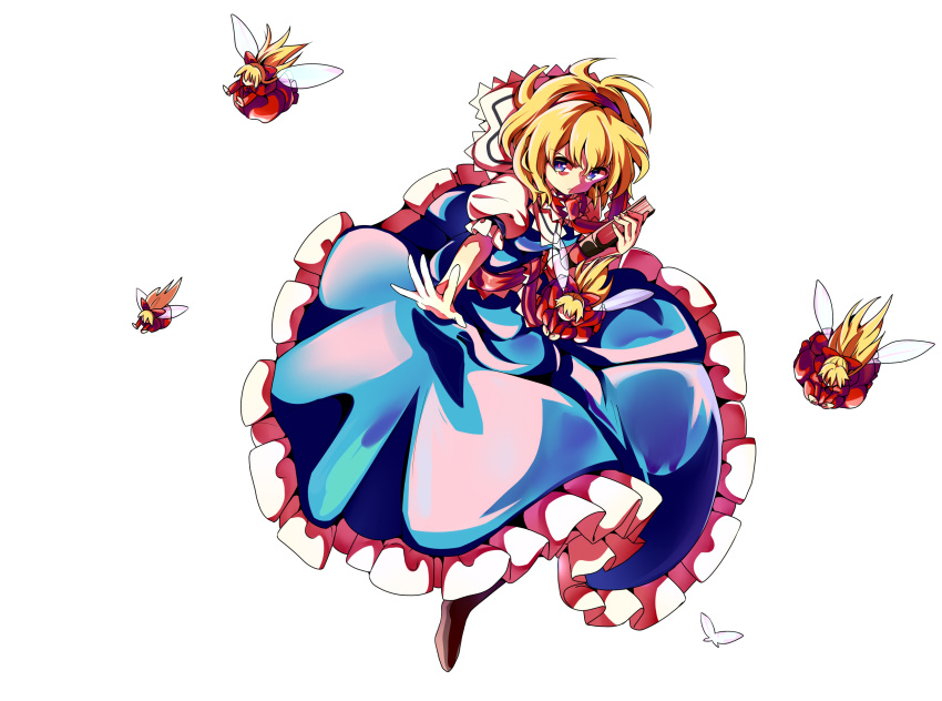 1girl alice_margatroid baba_(baba_seimaijo) blonde_hair blue_dress blue_eyes book capelet commentary_request doll dress hairband highres short_hair touhou transparent_background