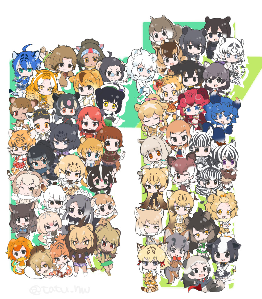 &gt;:) &gt;:3 &gt;:d 6+girls :3 :d :| ;) ;o ;p ahoge animal_ears anteater_ears anteater_tail aqua_eyes arizonan_jaguar_(kemono_friends) arms_at_sides aye-aye_(kemono_friends) bandaid bandaid_on_nose bangs banteng_(kemono_friends) barbary_lion_(kemono_friends) bare_shoulders bell bell_collar black-tailed_prairie_dog_(kemono_friends) black_hair black_jaguar_(kemono_friends) blonde_hair blue_eyes blue_hair blue_rose boots bow bowtie braid brown_greater_galago_(kemono_friends) brown_hair buttons cape_lion_(kemono_friends) cheetah_(kemono_friends) cheetah_ears chinese_clothes chipmunk_(kemono_friends) civet_ears claw_pose clenched_hand closed_eyes closed_mouth coat collar collared_peccary_(kemono_friends) common_chimpanzee_(kemono_friends) cow_ears crop_top cross-laced_clothes crossed_arms d: d:&lt; dark_skin elbow_gloves expressionless flower fox_ears fox_tail frilled_shirt frills full_body fur_collar garters giant_anteater_(kemono_friends) giraffe_ears gloves golden_lion_tamarin_(kemono_friends) golden_snub-nosed_monkey_(kemono_friends) golden_tabby_tiger_(kemono_friends) gorilla_(kemono_friends) gradient_hair gray_fox_(kemono_friends) grey_hair hair_bobbles hair_bun hair_ornament hair_rings hand_on_hip hand_up high_ponytail highres holding holding_flower holstein_friesian_cattle_(kemono_friends) horns howler_monkey_(kemono_friends) indian_style indri_(kemono_friends) jaguar_(kemono_friends) jaguar_ears japanese_squirrel_(kemono_friends) jersey_cattle_(kemono_friends) jitome kemono_friends king_cheetah_(kemono_friends) labcoat legs_up lemur_ears lemur_tail light_brown_eyes light_brown_hair light_smile lion_(kemono_friends) lion_ears long_hair long_sleeves looking_at_viewer low_twintails lying malayan_tapir_(kemono_friends) maltese_tiger_(kemono_friends) mandrill_(kemono_friends) markhor_(kemono_friends) masai_lion_(kemono_friends) masked_palm_civet_(kemono_friends) midriff monkey_ears monocle mountain_tapir_(kemono_friends) multicolored_hair multiple_girls neck_ribbon neckerchief necktie nilgai_(kemono_friends) okapi_(kemono_friends) on_side on_stomach one_eye_closed one_leg_raised open_hand open_mouth orange_eyes orange_hair orangutan_(kemono_friends) parted_bangs paw_pose peccary_ears pillow plaid plaid_necktie plaid_skirt pointing pointing_at_viewer ponytail prairie_dog_ears puffy_short_sleeves puffy_sleeves quagga_(kemono_friends) ratel_(kemono_friends) ribbon ring-tailed_lemur_(kemono_friends) rose sailor_collar salute sheep_(kemono_friends) sheep_ears shiisaa_lefty shiisaa_right shirt short_hair short_sleeves siberian_tiger_(kemono_friends) silky_anteater_(kemono_friends) sitting skirt sleepy sleeveless sleeveless_shirt sleeves_past_wrists sloth_(kemono_friends) sloth_tail smile smilodon_(kemono_friends) south_china_tiger_(kemono_friends) southern_tamandua_(kemono_friends) squirrel_ears squirrel_tail standing standing_on_one_leg sweater swept_bangs tagme tail tamandua_ears tank_top tapir_ears tareme tatu_nw teeth thigh-highs tibetan_sand_fox_(kemono_friends) tiger_(kemono_friends) tiger_ears tiger_tail tongue tongue_out transvaal_lion_(kemono_friends) tsurime turtleneck twin_braids twintails twitter_username two-finger_salute very_long_hair violet_eyes waving white_hair white_lion_(kemono_friends) white_tiger_(kemono_friends) wrench yellow_eyes zebra_(kemono_friends) zebra_ears zebra_tail