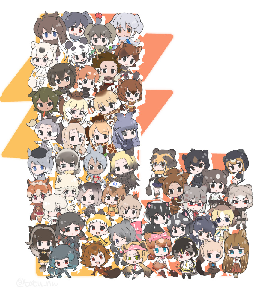 &gt;:&lt; &gt;:) &gt;:3 &gt;:d 6+girls :&lt; :3 :d :o :p ;) african_elephant_(kemono_friends) african_forest_elephant_(kemono_friends) alpaca_ears alpaca_wakaiya american_bison_(kemono_friends) animal_ears armor aurochs_(kemono_friends) babirusa_(kemono_friends) bare_shoulders bear_ears beaver_ears bergman's_bear_(kemono_friends) black_eyes black_hair black_rhinoceros_(kemono_friends) blue_eyes brown_bear_(kemono_friends) brown_eyes brown_hair cape_giraffe_(kemono_friends) cape_porcupine_(kemono_friends) capybara_(kemono_friends) chibi closed_mouth donkey_(kemono_friends) donkey_ears elbow_gloves elephant_ears empty_eyes eurasian_beaver_(kemono_friends) expressionless fang fangs full_body gaur_(kemono_friends) giant_forest_hog_(kemono_friends) giraffe_ears glasses gloves green_eyes grey_hair grin grizzly_bear_(kemono_friends) guanaco_(kemono_friends) hair_ornament hair_over_one_eye hairclip hammer hand_up hands_on_hips highres hippopotamus_(kemono_friends) hippopotamus_gorgops_(kemono_friends) horse_ears hyracotherium_(kemono_friends) indian_elephant_(kemono_friends) indian_rhinoceros_(kemono_friends) japanese_black_bear_(kemono_friends) japanese_boar_(kemono_friends) japanese_marten_(kemono_friends) jitome kemono_friends kodiak_bear_(kemono_friends) light_brown_hair long_hair looking_at_viewer mammoth_(kemono_friends) mammoth_ears midriff multicolored_hair multiple_girls muskox_(kemono_friends) neck_ribbon necktie new_world_porcupine_(kemono_friends) nutria_(kemono_friends) one_eye_closed open_mouth panda_(kemono_friends) panda_ears paws polar_bear_(kemono_friends) przewalski's_horse_(kemono_friends) red-frammed_eyewear red_eyes red_panda_(kemono_friends) reticulated_giraffe_(kemono_friends) rhinoceros_ears ribbon rothschild's_giraffe_(kemono_friends) sable_(kemono_friends) scarf shirt short_hair short_sleeves skirt sleeveless sleeveless_shirt smile spare spectacled_bear_(kemono_friends) spotted_skunk_(kemono_friends) standing striped_skunk_(kemono_friends) sumatran_rhinoceros_(kemono_friends) sun_bear_(kemono_friends) tagme tail tarpan_(kemono_friends) tatu_nw teeth thick_eyebrows tongue tongue_out triangle_mouth twitter_username ussuri_brown_bear_(kemono_friends) very_long_hair vicugna_(kemono_friends) weapon white_hair wild_boar_(kemono_friends)