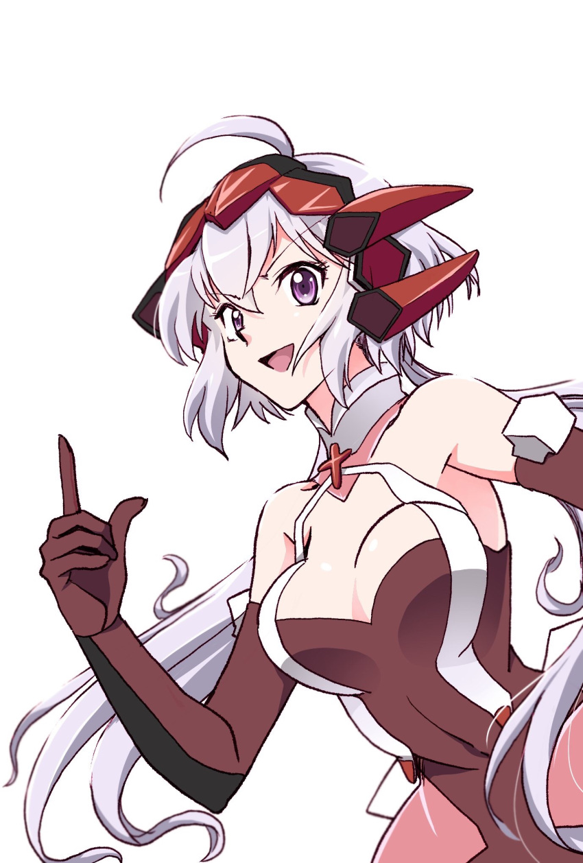 1girl ahoge artist_request breasts cleavage gloves highres large_breasts long_hair looking_at_viewer miruwao open_mouth purple_hair senki_zesshou_symphogear silver_hair smile solo twintails very_long_hair violet_eyes yukine_chris
