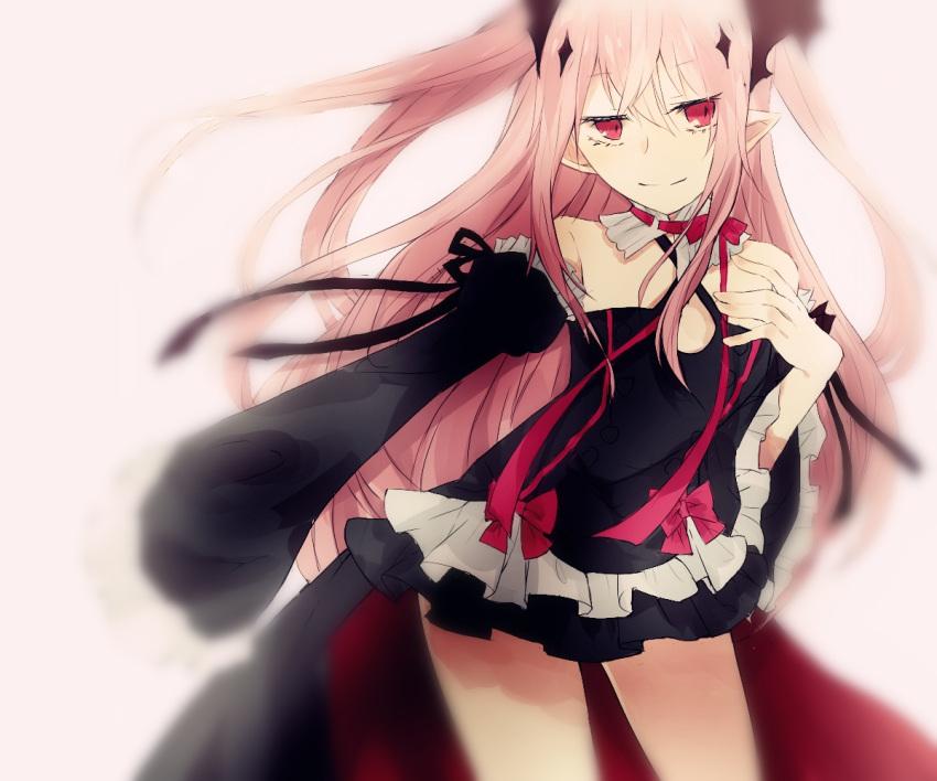 blush dress krul_tepes long_hair owari_no_seraph pink_hair red_eyes smile