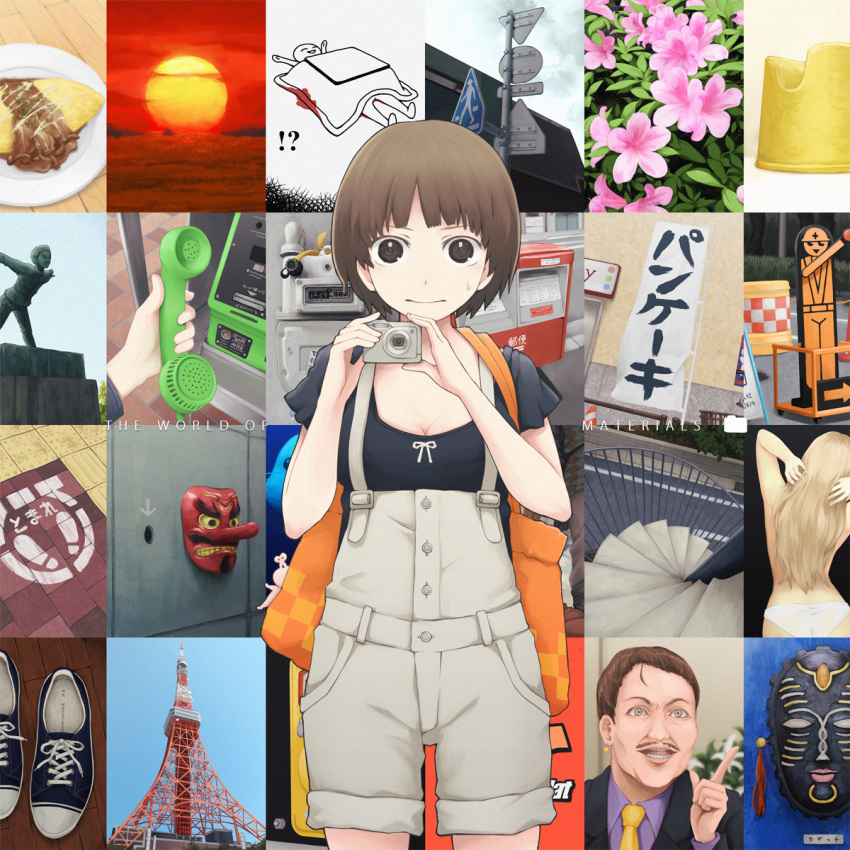 !? 2girls 3boys ^_^ ^o^ ahoge arm_up arms_up bag bangs banner bath_stool black_jacket black_shirt black_suit blazer blonde_hair blood blue_shoes blue_sky blurry bolt bowl_cut breasts brown_eyes brown_hair buttons camera checkered cleavage closed_eyes closed_mouth clouds cloudy_sky collage collage_background cowboy_shot depth_of_field digital_camera directional_arrow dress_shirt earrings english faceless faceless_female faceless_male facial_hair facing_away flower folding_sign food footprints formal from_above from_behind from_below grass grey_eyes grey_eyes grey_pants hair_slicked_back hand_up hands_in_hair hands_up hatching_(texture) head_out_of_frame highres holding holding_camera holding_phone hole hole_in_wall index_finger_raised jacket jewelry kotatsu laces leaf lineart long_hair long_sleeves looking_at_viewer looking_away lying machine mask medium_breasts multiple_boys multiple_girls mushroom mustache necktie nervous nobori on_back open_mouth orange_sky original out_of_frame outdoors overalls panties pants phone plant plate pocket pointing pointing_finger pointing_forward purple_flower purple_shirt railing red_sky ribbon ringed_eyes road road_sign shirt shoes short_hair short_sleeves shoulder_bag sign simple_background sky sleeveless sneakers solo_focus spiral_staircase stairs standing statue stool street suit sun sunset sweatdrop table tassel tengu_mask text tile_wall tiles tokyo_tower topless traffic_cone traffic_light translation_request triangle_mouth under_kotatsu under_table underwear underwear_only wavy_mouth white_flower white_panties white_ribbon wing_collar wooden_floor yajirushi_(chanoma) yellow_necktie