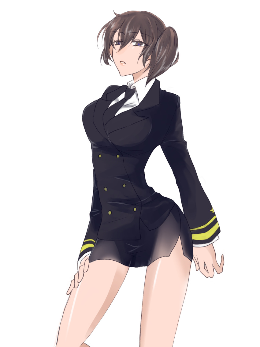 1girl alternate_costume artist_request brown_eyes brown_hair commentary_request highres kaga_(jmsdf) kaga_(kantai_collection) kantai_collection military military_uniform side_ponytail uniform
