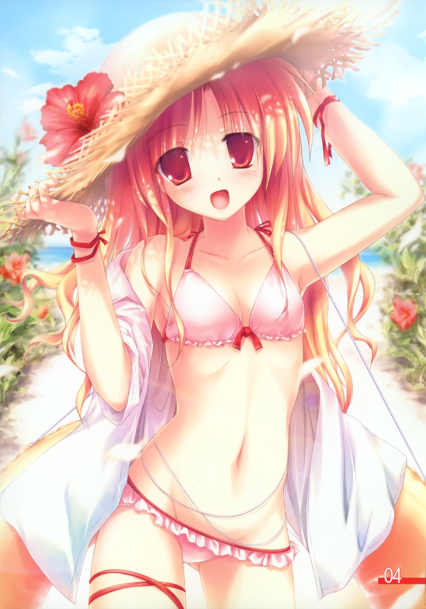 bikini dress_shirt empathy fujisaki_rei open_shirt swimsuit