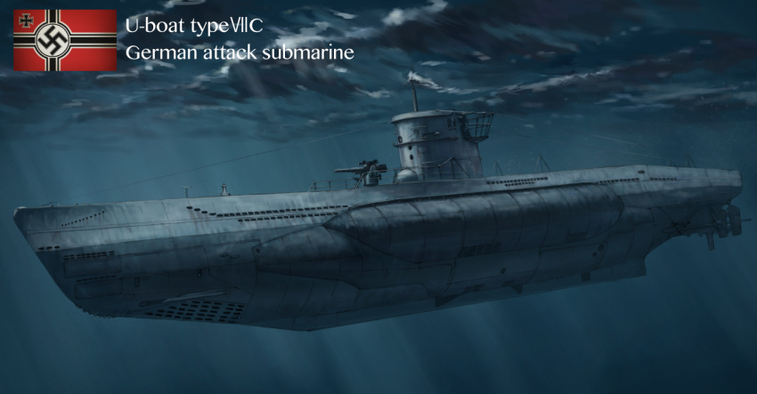 abe_yasushi_(umizoi_tibet) gun kriegsmarine military military_vehicle no_humans ship submarine swastika underwater warship watercraft weapon world_war_ii