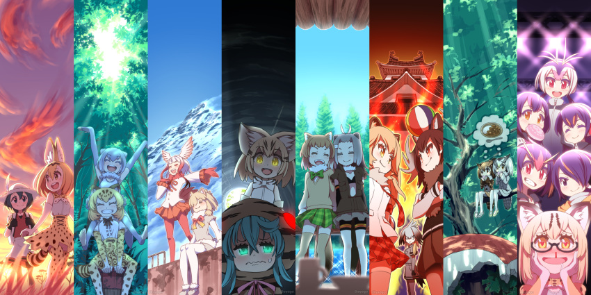 alpaca_suri black-tailed_prairie_dog_(kemono_friends) crested_ibis_(kemono_friends) emperor_penguin_(kemono_friends) eurasian_eagle_owl_(kemono_friends) gentoo_penguin_(kemono_friends) highres humboldt_penguin_(kemono_friends) jaguar_(kemono_friends) kaban kemono_friends lion_(kemono_friends) moose_(kemono_friends) multiple_girls north_american_beaver_(kemono_friends) northern_white-faced_owl_(kemono_friends) rockhopper_penguin_(kemono_friends) royal_penguin_(kemono_friends) sand_cat_(kemono_friends) serval_(kemono_friends) shoebill_(kemono_friends) small-clawed_otter_(kemono_friends) syego tsuchinoko_(kemono_friends)