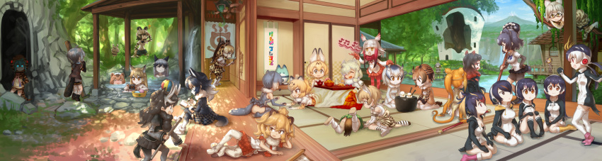 6+girls :d :o ? african_wild_dog_(kemono_friends) african_wild_dog_ears african_wild_dog_tail alpaca_ears alpaca_suri animal_ears antlers aqua_hair architecture arms_up bear_ears bear_tail beaver_ears beaver_tail bird_wings black-tailed_prairie_dog_(kemono_friends) black_hair blonde_hair blue_eyes bowl brown_bear_(kemono_friends) brown_eyes brown_hair campo_flicker_(kemono_friends) capybara_(kemono_friends) capybara_ears cat_ears cat_tail closed_eyes copyright_name crested_ibis_(kemono_friends) east_asian_architecture emperor_penguin_(kemono_friends) eurasian_eagle_owl_(kemono_friends) ezo_red_fox_(kemono_friends) fang fox_ears fox_tail gentoo_penguin_(kemono_friends) giraffe_ears giraffe_horns giraffe_tail glasses glowing glowing_eyes golden_snub-nosed_monkey_(kemono_friends) grey_hair grey_wolf_(kemono_friends) grill hand_on_hip hand_over_eye handheld_game_console hands_in_pockets hanging_scroll head_wings heterochromia highres hippopotamus_(kemono_friends) hippopotamus_ears humboldt_penguin_(kemono_friends) jaguar_(kemono_friends) jaguar_ears japari_bun japari_symbol kemono_friends knees_to_chest kotatsu lion_(kemono_friends) lion_ears lion_tail lucky_beast_(kemono_friends) lying magnifying_glass margay_(kemono_friends) meme monkey_ears monkey_tail moose_(kemono_friends) moose_ears moose_tail multicolored_hair multiple_girls murakami_hisashi musical_note north_american_beaver_(kemono_friends) northern_white-faced_owl_(kemono_friends) nude on_side on_stomach onsen open_mouth otter_ears otter_tail panther_chameleon_(kemono_friends) paper_airplane partially_submerged pince-nez prairie_dog_ears raccoon_ears raccoon_tail red_eyes redhead reticulated_giraffe_(kemono_friends) rhinoceros_ears rockhopper_penguin_(kemono_friends) royal_penguin_(kemono_friends) saliva saliva_trail sand_cat_(kemono_friends) scroll seiza serval_(kemono_friends) serval_ears shoebill_(kemono_friends) silver_fox_(kemono_friends) silver_hair sitting sliding_doors small-clawed_otter_(kemono_friends) smile snake_tail striped_tail stuck sword table tail tatami tsuchinoko_(kemono_friends) tunnel upside-down wariza waving weapon white_hair white_rhinoceros_(kemono_friends) wings wolf_ears wolf_tail wood wooden_floor writing yellow_eyes zebra_(kemono_friends) zebra_ears