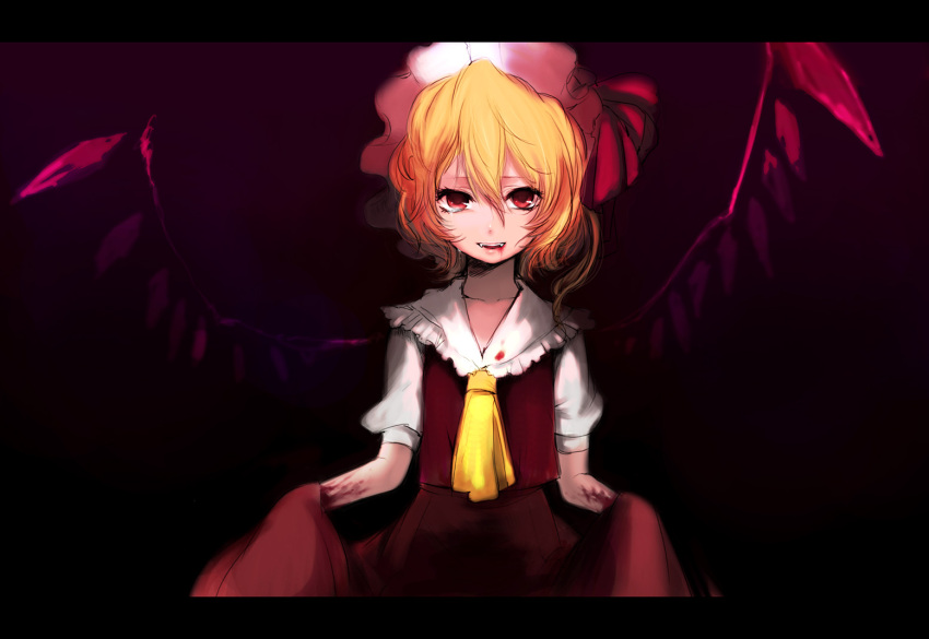 blood fangs flandre_scarlet hat red_eyes short_hair tears touhou weda_(artist) wings