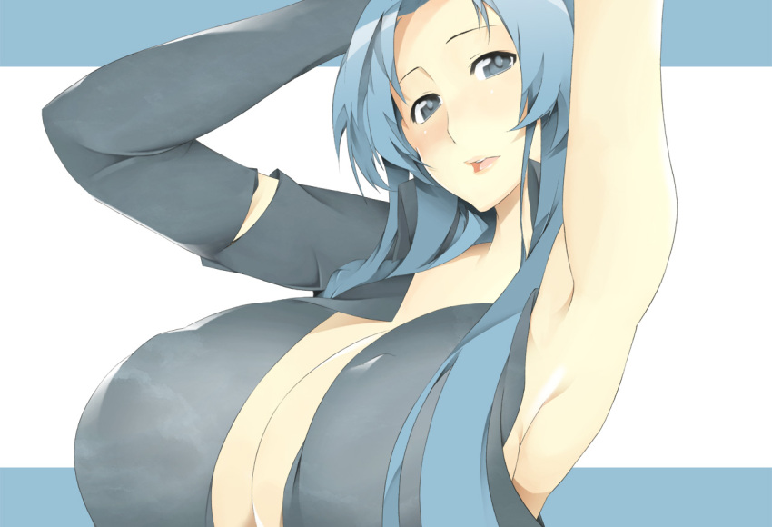 bad_id blue_eyes blue_hair breasts huge_breasts long_hair nanao original