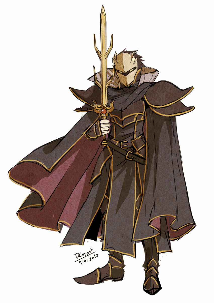 1boy absurdres adapted_costume armor artist_name black_knight dc9spot face_mask fire_emblem high_collar highres humanization kirby_(series) looking_at_viewer mask meta_knight solo sword weapon yellow_eyes
