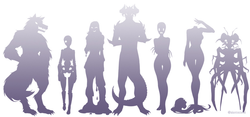 1boy 6+girls aken animal_ears antennae automaton_(object) claws cz2128_delta disembodied_head doppelganger dragon dragon_horns dragon_tail dullahan entoma_vasilissa_zeta full_body ghost_in_the_shell goo_girl horns insect_girl looking_at_viewer lupusregina_beta monster monster_girl multiple_girls narberal_gamma overlord_(maruyama) sebas_tian silhouette smile solution_epsilon spoilers tail werewolf wolf_ears wolf_tail yuri_alpha