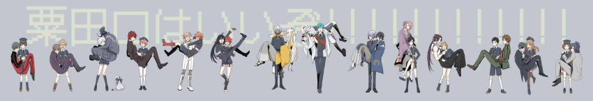 6+boys ^_^ absurdres ahoge akita_toushirou aqua_hair atsushi_toushirou black_gloves black_hair black_legwear blonde_hair blue_eyes boots brown_eyes brown_hair cape carrying censored closed_eyes cross-laced_footwear dress fox gloves gokotai gokotai's_tigers gotou_toushirou green_eyes green_hair hair_over_one_eye hakama hakata_toushirou hat heshikiri_hasebe highres hirano_toushirou honebami_toushirou houchou_toushirou ichigo_hitofuri japanese_clothes kneehighs kogitsunemaru lace-up_boots long_hair long_image low-tied_long_hair maeda_toushirou male_focus midare_toushirou mikazuki_munechika military military_uniform monoyoshi_sadamune mosaic_censoring multiple_boys nakigitsune nakigitsune's_fox namazuo_toushirou necktie nihongou_(touken_ranbu) oodenta_mitsuyo ookanehira_(touken_ranbu) otegine pink_hair ponytail princess_carry redhead shinano_toushirou shokudaikiri_mitsutada shorts souza_samonji thigh-highs tiger tiger_cub tonbokiri_(touken_ranbu) touken_ranbu trap tsurumaru_kuninaga uguisumaru uniform violet_eyes white_gloves white_hair white_legwear white_tiger wide_image yagen_toushirou yellow_eyes yumemi_gachiko