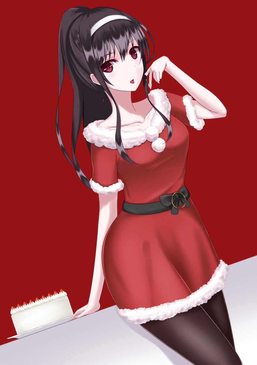 black_hair christmas dress kasumigaoka_utaha long_hair red_eyes