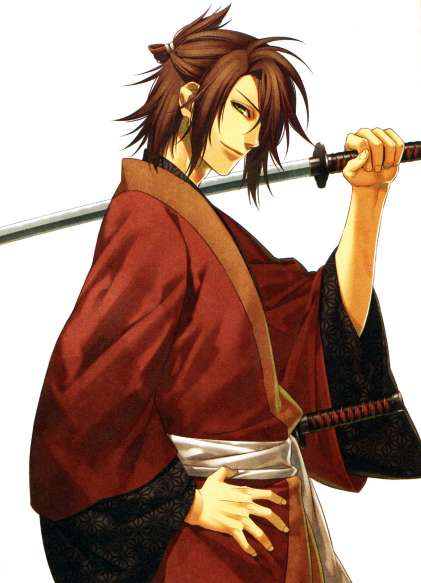 brown_hair green_eyes hakuouki_shinsengumi_kitan kazuki_yone okita_souji_(hakuouki)