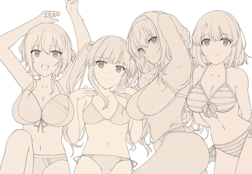 4girls bikini breasts hairband highres hyoudou_michiru kasumigaoka_utaha katou_megumi katsurai_yoshiaki large_breasts long_hair monochrome multiple_girls saenai_heroine_no_sodatekata sawamura_spencer_eriri short_hair swimsuit twintails