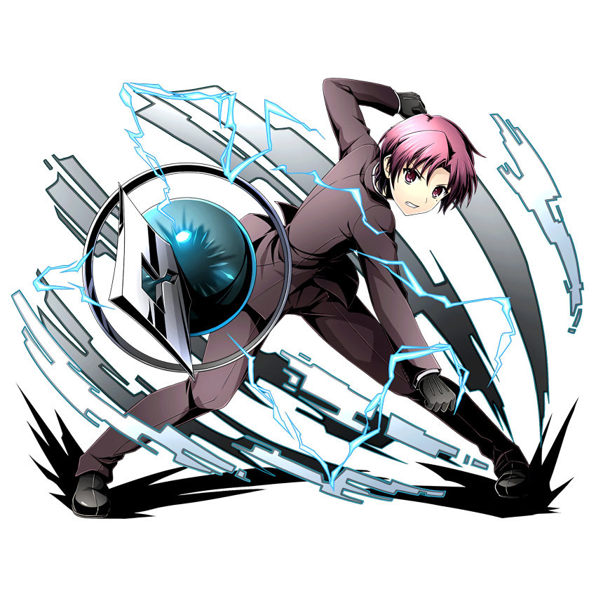 1girl bazett_fraga_mcremitz black_gloves black_jacket black_pants black_shoes clenched_teeth divine_gate fate/hollow_ataraxia fate_(series) formal full_body gloves highres jacket looking_at_viewer mole mole_under_eye pants purple_hair shadow shoes short_hair solo standing teeth transparent_background ucmm violet_eyes