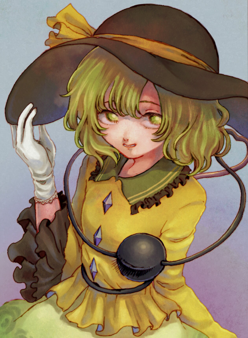 1girl gloves hat highres komeiji_koishi long_sleeves looking_at_viewer solo third_eye touhou wide_sleeves zero_nana