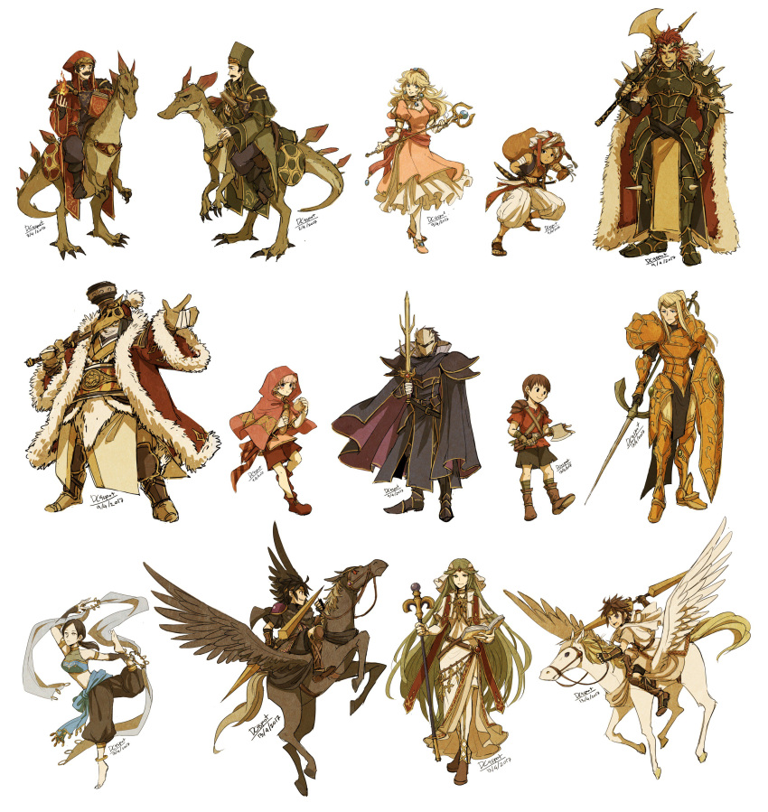 3girls 6+boys absurdres adapted_costume alternate_costume arabian_clothes armor artist_name axe blonde_hair blue_eyes bowser cape crossover dark_pit dark_skin dc9spot dinosaur dress facial_hair fire_emblem full_armor green_hair hat highres humanization kid_icarus kid_icarus_uprising king_dedede kirby kirby_(series) knight long_hair looking_at_viewer luigi mario super_mario_bros. mask meta_knight metroid multiple_boys multiple_girls mustache palutena parody pegasus pegasus_knight pit_(kid_icarus) princess_peach redhead samus_aran shield smile super_mario_bros. sword toad villager_(doubutsu_no_mori) weapon wii_fit wii_fit_trainer wings yoshi