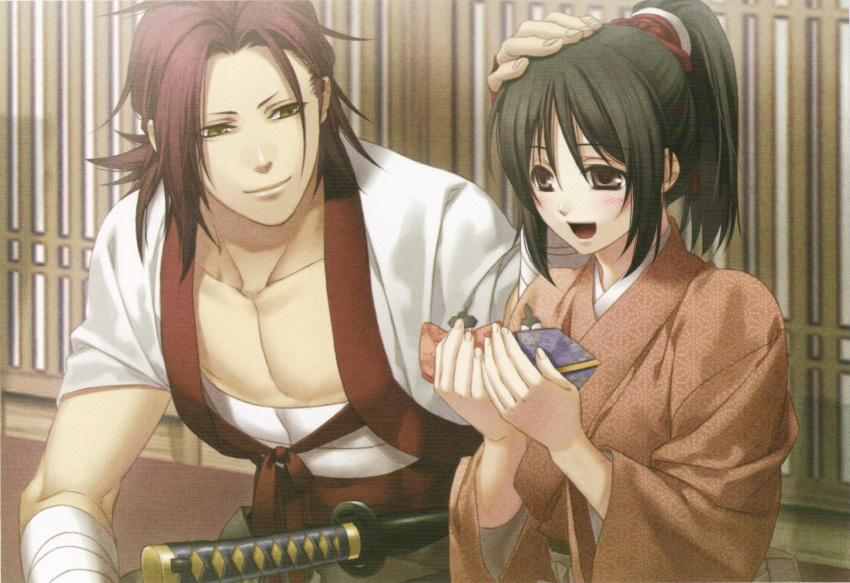 brown_eyes brown_hair hakuouki_shinsengumi_kitan harada_sanosuke kazuki_yone yukimura_chizuru