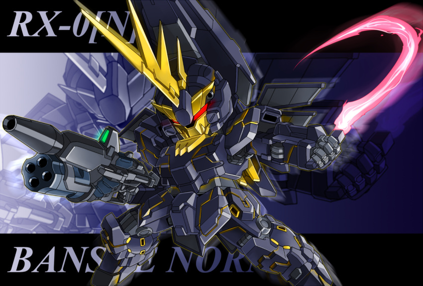 beam_rifle beam_saber character_name energy_gun gundam gundam_unicorn horn mecha memento_vivi no_humans red_eyes unicorn_gundam_banshee zoom_layer