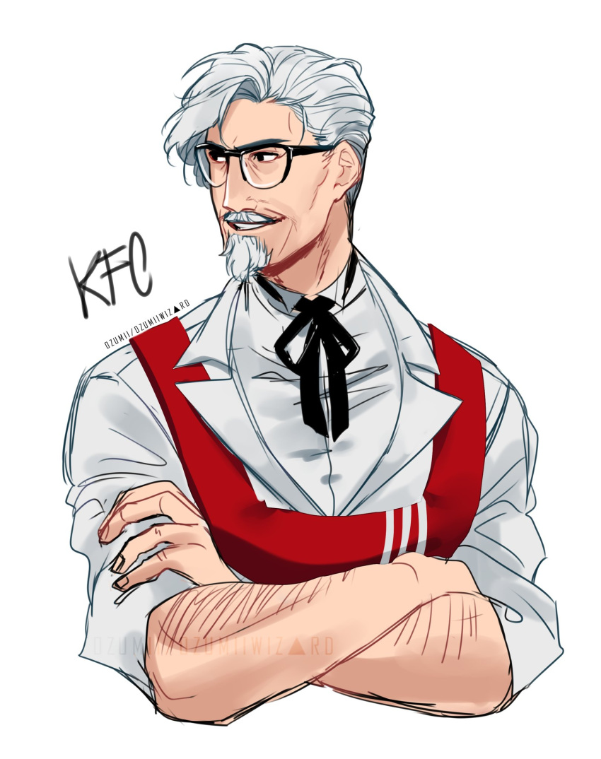 1boy colonel_sanders crossed_arms glasses highres kfc tagme white_goatee white_hair white_moustache