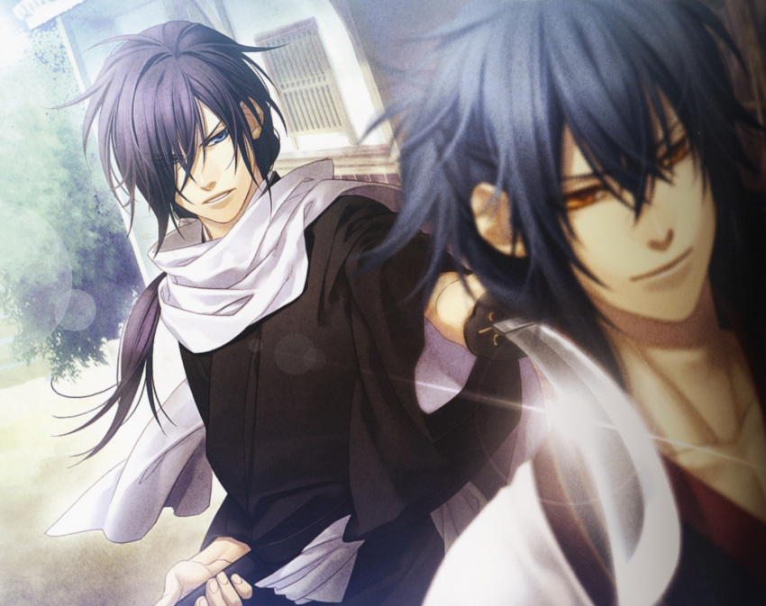 black_hair blue_eyes hakuouki_shinsengumi_kitan ibuki_ryuunosuke kazuki_yone saitou_hajime_(hakuouki)