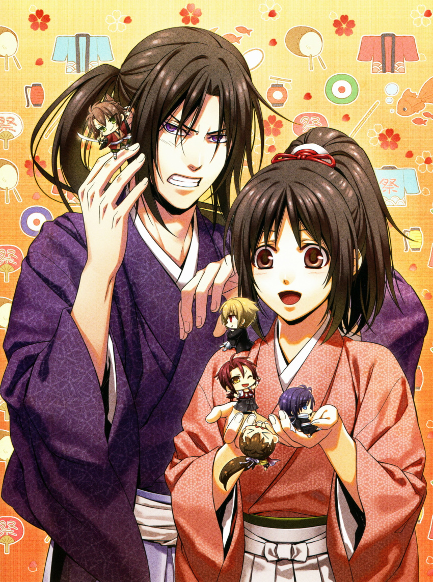 black_hair hakuouki_shinsengumi_kitan hijikata_toshizou_(hakuouki) kazuki_yone violet_eyes yukimura_chizuru