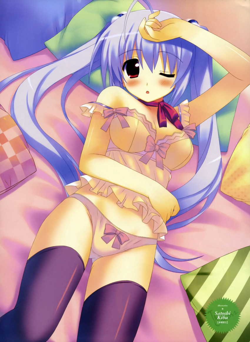 blue_hair camisole highres kiba_satoshi lingerie panties red_eyes thigh-highs thighhighs twintails underwear