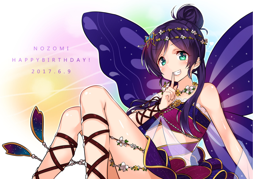 birthday blush fairy green_eyes long_hair love_live!_school_idol_project odango smile toujou_nozomi violet_hair wings