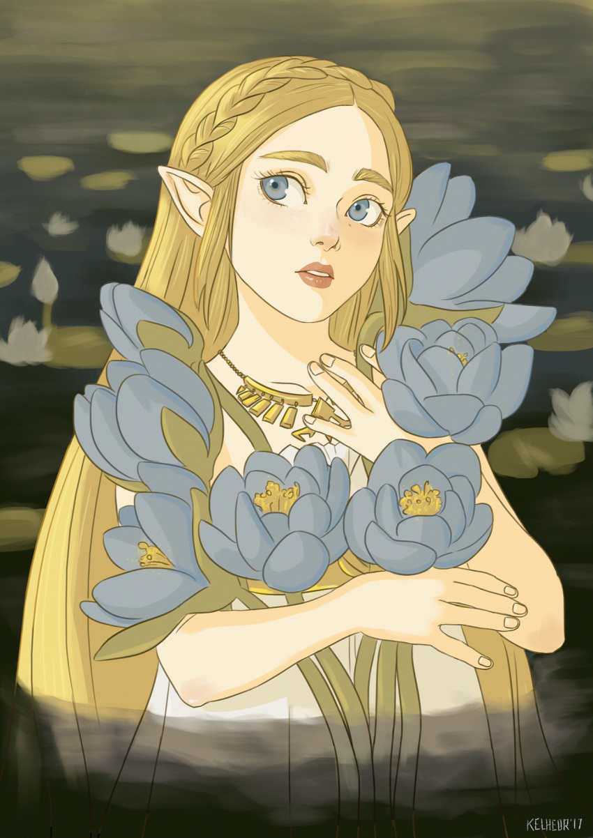 1girl blonde_hair blue_eyes dress eugenia_beilschmidt gown highres pointy_ears princess_zelda the_legend_of_zelda the_legend_of_zelda:_breath_of_the_wild