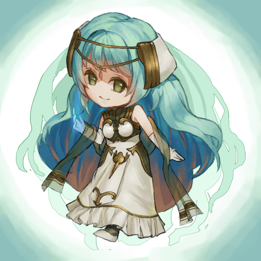 1girl absurdres breastplate chibi circlet dress fire_emblem fire_emblem_echoes:_mou_hitori_no_eiyuuou full_body gloves green_eyes green_hair highres long_hair solo teeta_(fire_emblem) watchers