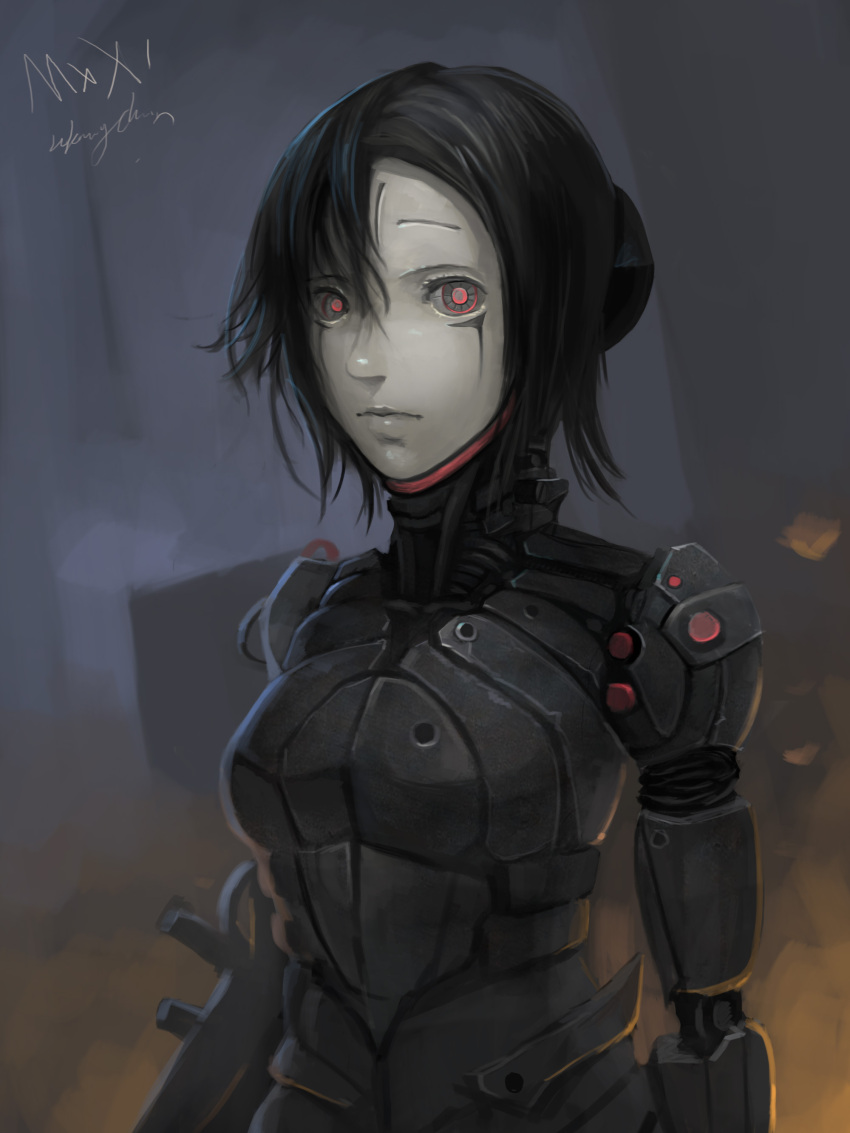 1girl absurdres artist_name artist_request blame! breasts commentary_request cyberpunk cyborg hair_between_eyes highres looking_at_viewer medium_breasts sanakan solo