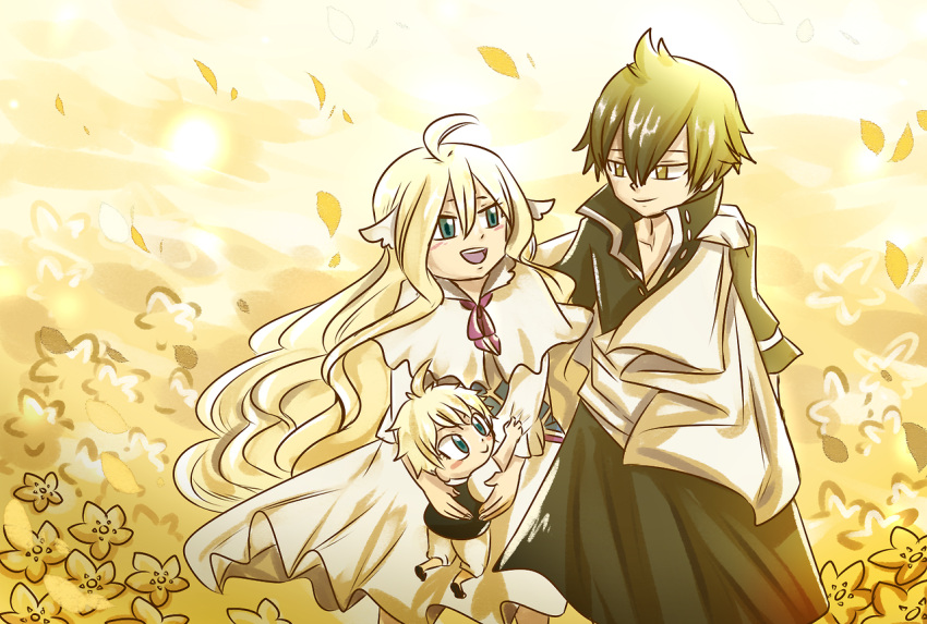 august_dragneel black_hair blonde_hair child fairy_tail family father_and_son happy mavis_vermillion mother_and_son three zeref zeref_dragneel