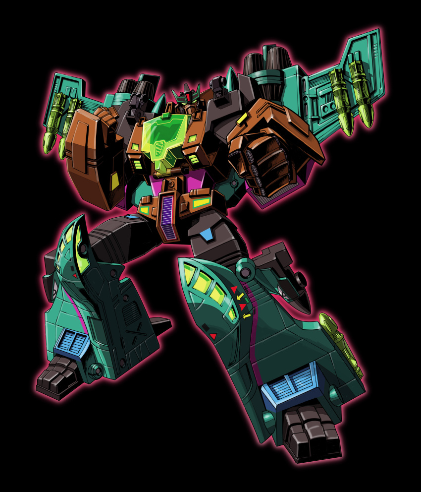 1boy absurdres artist_request black_background character_request clenched_hands full_body glowing green_eyes highres machine machinery mecha no_humans personification pose robot solo standing transformers
