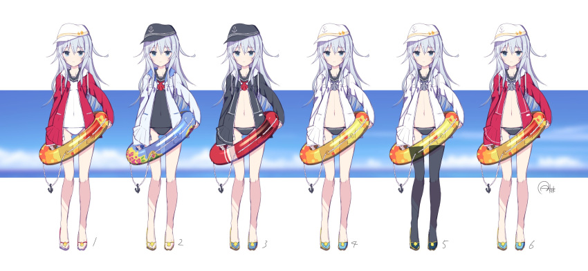 10s 1girl anchor_symbol azumi_akitake blue_eyes flat_cap grey_eyes hair_ornament hairclip hammer_and_sickle hat hibiki_(kantai_collection) highres kantai_collection long_hair school_uniform serafuku silver_hair verniy_(kantai_collection) white_hair