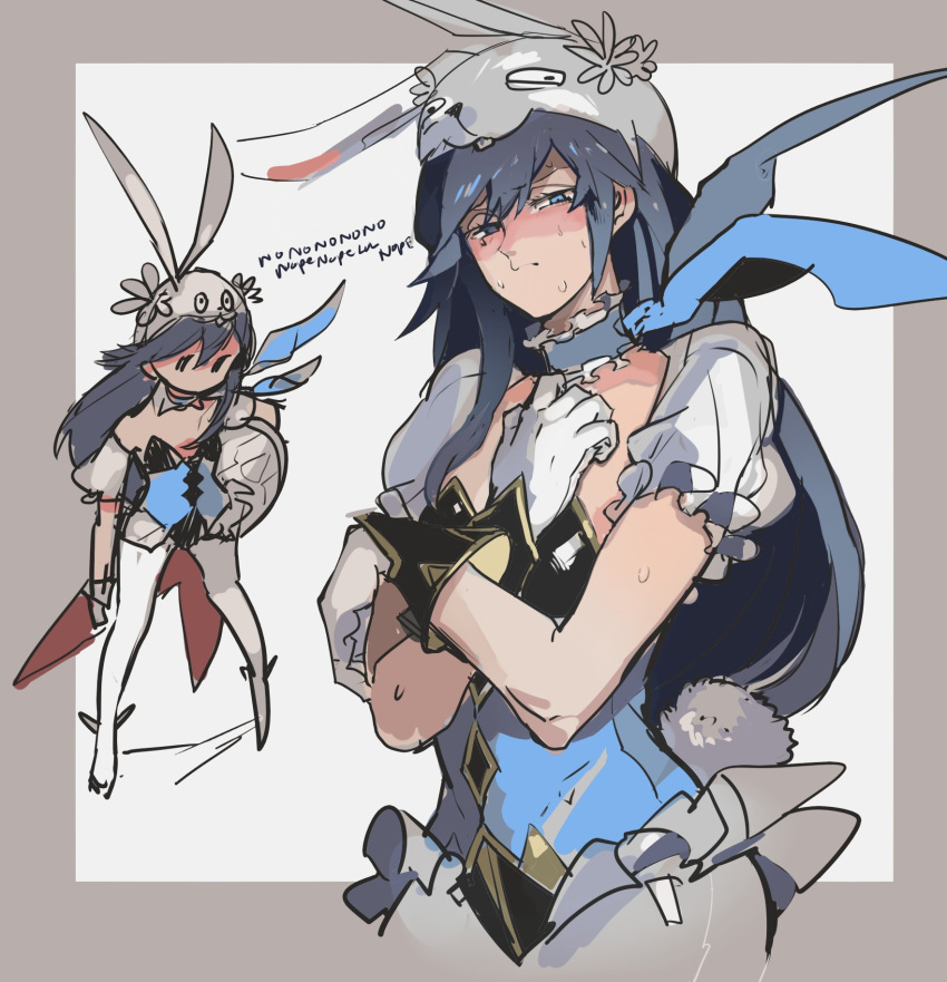 1girl animal_ears blue_eyes blue_hair bunny_girl bunny_tail bunnysuit fake_animal_ears fire_emblem fire_emblem:_kakusei fire_emblem_heroes flat_chest highres kohiu long_hair looking_at_viewer lucina lucina_(fire_emblem) nintendo rabbit_ears solo tail tiara wrist_cuffs