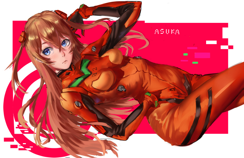 1girl absurdres blue_eyes blush bodysuit evangelion:_3.0_you_can_(not)_redo hair_ornament highres long_hair looking_away multicolored multicolored_bodysuit multicolored_clothes neon_genesis_evangelion odarys orange_hair plugsuit rebuild_of_evangelion red_bodysuit souryuu_asuka_langley twintails