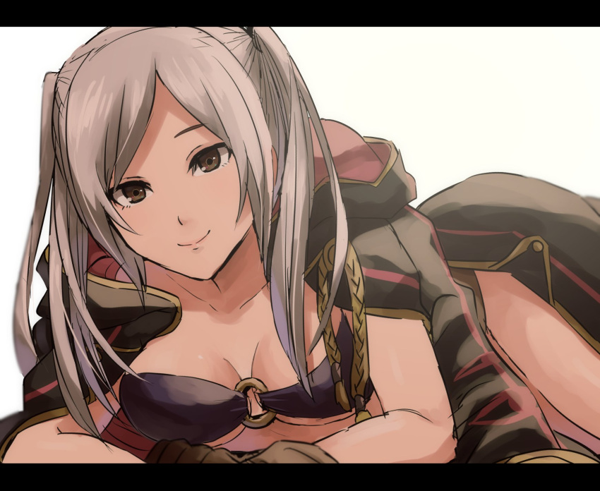 1girl bikini blue_eyes breasts cape female_my_unit_(fire_emblem:_kakusei) fire_emblem fire_emblem:_kakusei fire_emblem_heroes highres hood kometubu0712 long_hair looking_at_viewer my_unit_(fire_emblem:_kakusei) smile solo swimsuit twintails white_background white_hair