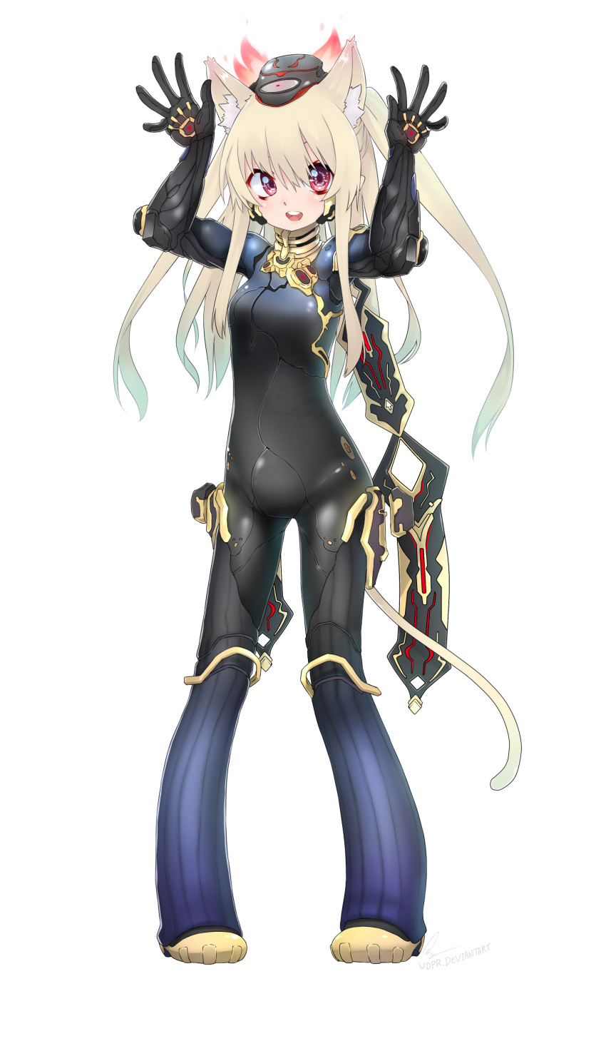 absurdres animal_ears armor cat_ears cat_tail highres kemonomimi_mode long_hair multicolored_hair nova_(warframe) nova_prime_(warframe) patton_(cross-bones-t) tail warframe