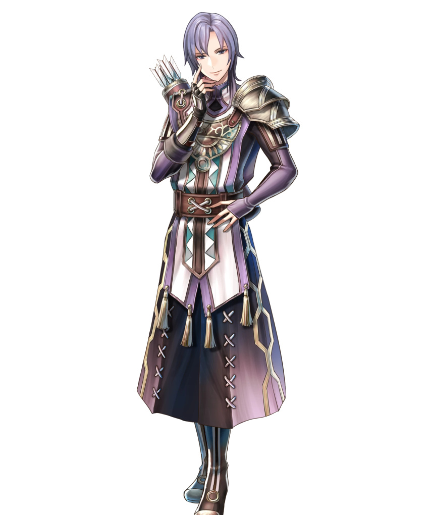 1boy armor fingerless_gloves fire_emblem fire_emblem_echoes:_mou_hitori_no_eiyuuou fire_emblem_heroes full_body gloves hand_on_hip haru_(toyst) highres leo_(fire_emblem) looking_at_viewer official_art quiver shoulder_armor solo standing transparent_background