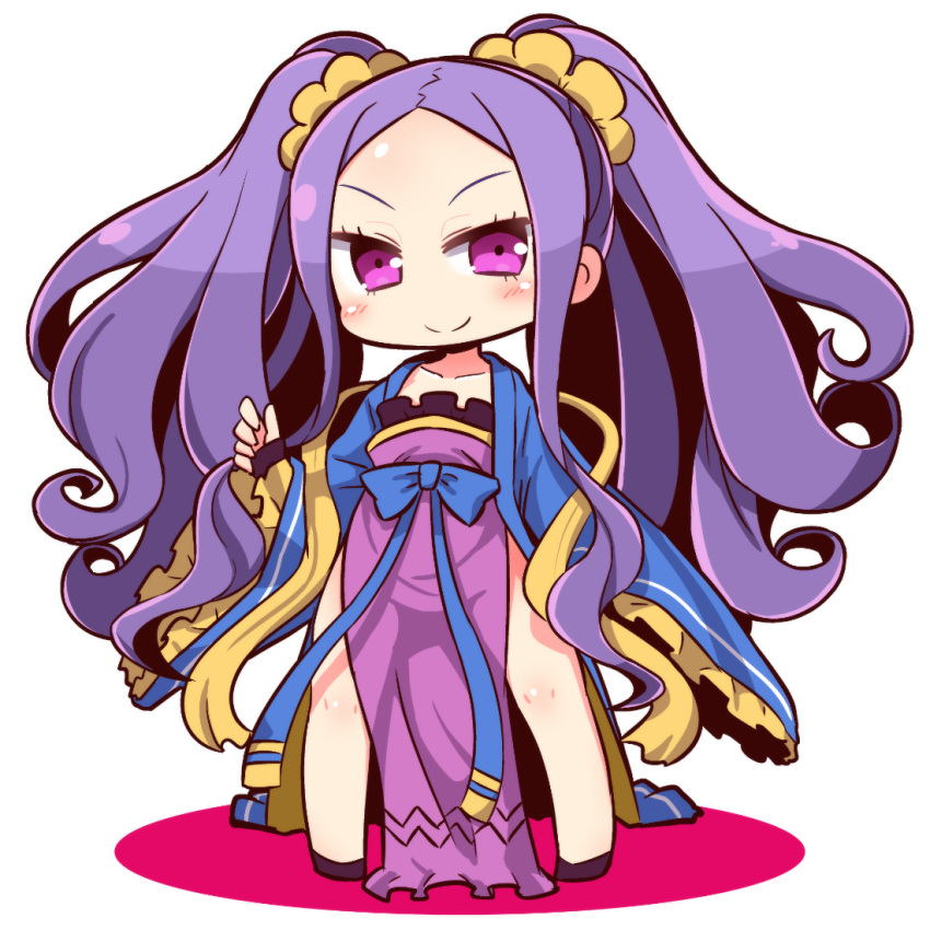1girl assassin_of_the_nocturnal_castle blush chibi eyebrows_visible_through_hair fate/grand_order fate_(series) full_body long_hair looking_at_viewer naga_u purple_hair smile solo twintails violet_eyes wu_zetian_(fate/grand_order)