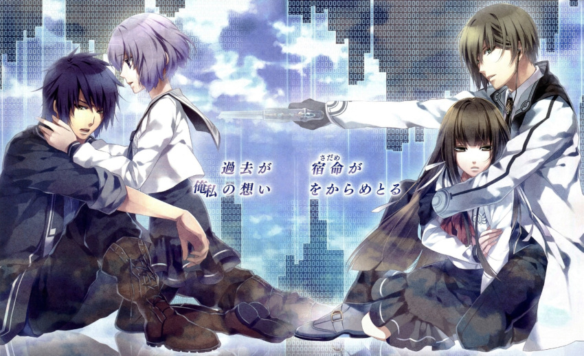 akito_shukuri kuga_mikoto natsuhiko_azuma norn9 purple_eyes purple_hair shiranui_nanami teita